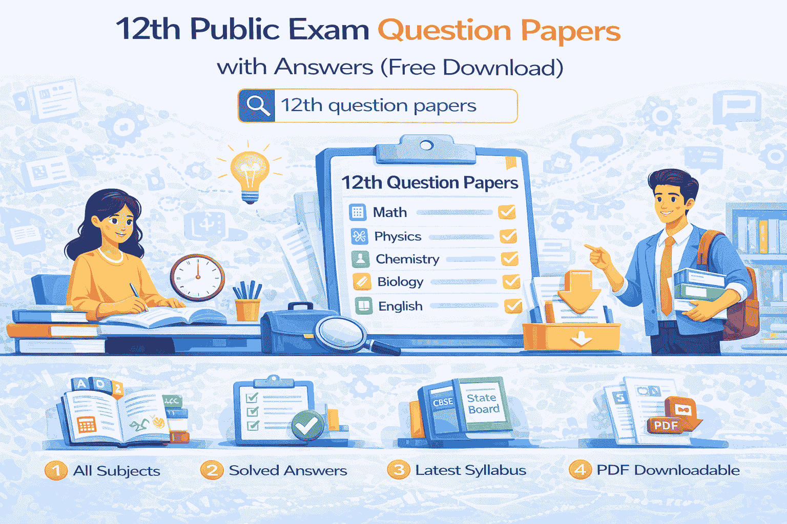12th Public Exam Question Papers with Answers (Free Download) – CBSE & State Board